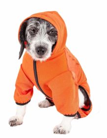 Pet Life Active 'Pawsterity' Heathered Performance 4-Way Stretch Two-Toned Full Bodied Hoodie (Color: orange, size: large)